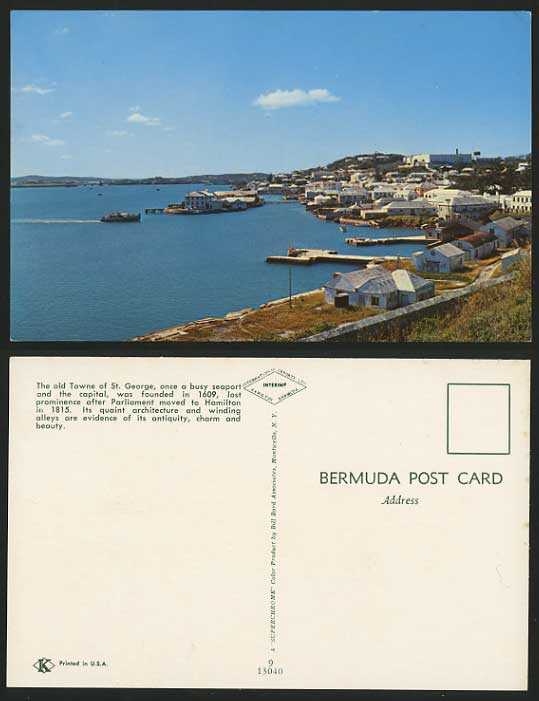 BERMUDA Old Postcard ST. GEORGES Panorama Boat & Bridge