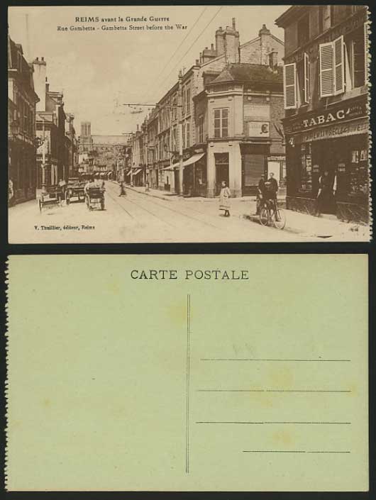 Reims Old Postcard RHEIMS Gambetta Street Shop BICYCLE