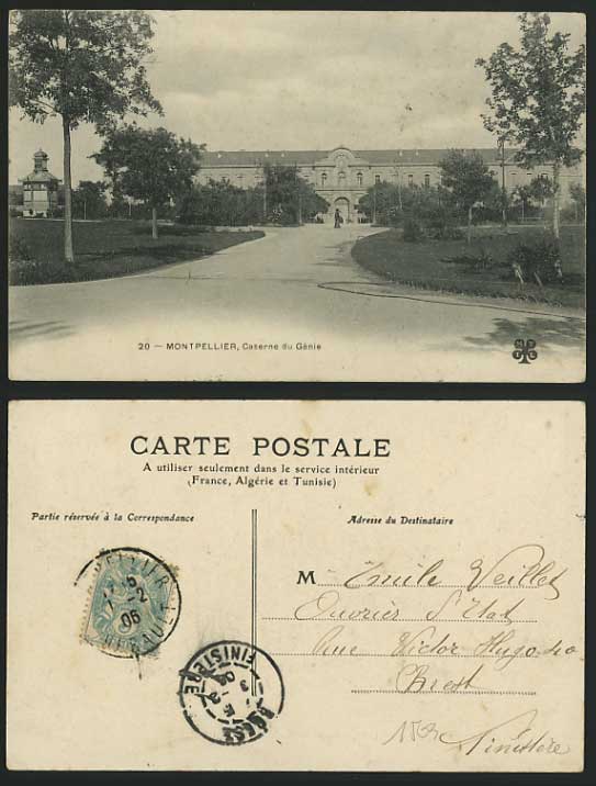 MONTPELLIER 1906 Old Postcard Caserne du Genie BARRACKS