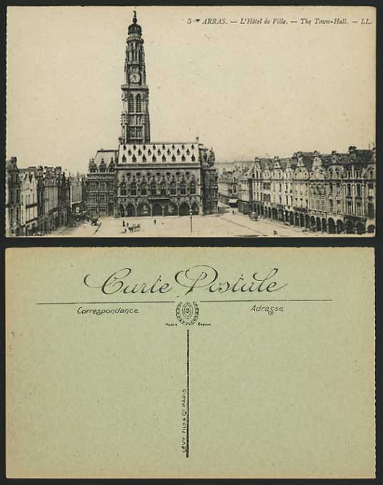 France LL 5 Old Postcard ARRAS Hotel de Ville TOWN HALL
