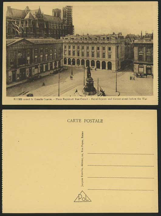 Reims Old Postcard Royal Square Carnot Str. Before War