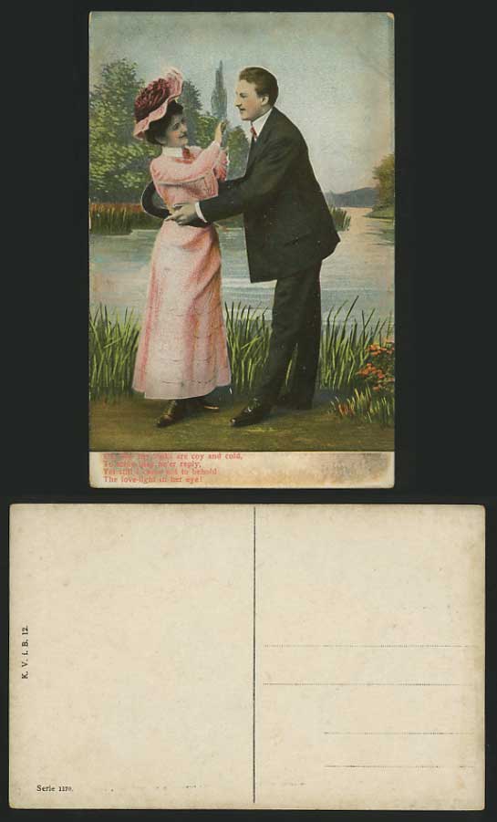 Romance Old Postcard FLIRTING The Love light in her Eye