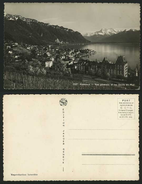 Swiss Old Postcard MONTREUX General View Dents du Midi
