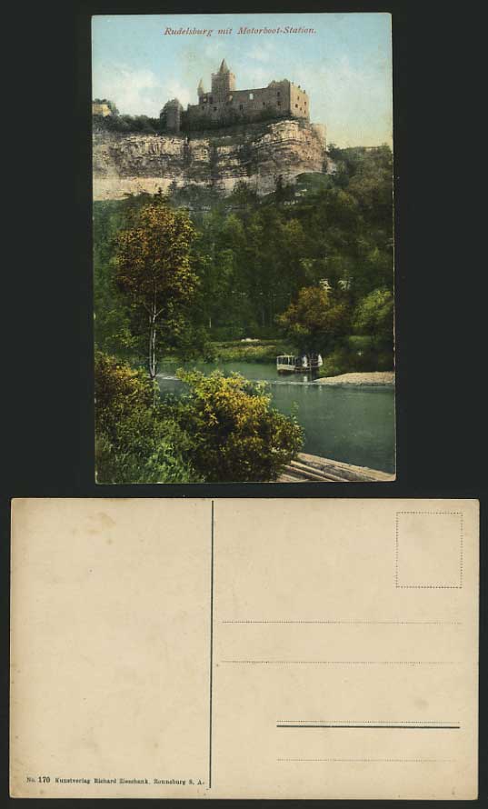 Germany Old Postcard - RUDELSBURG mit Motorboat Station
