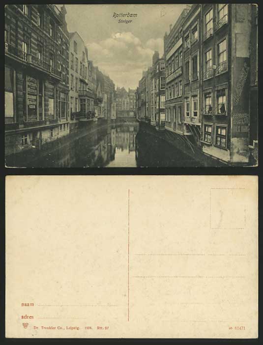 Netherlands Old B/W Postcard Canal - ROTTERDAM Steiger