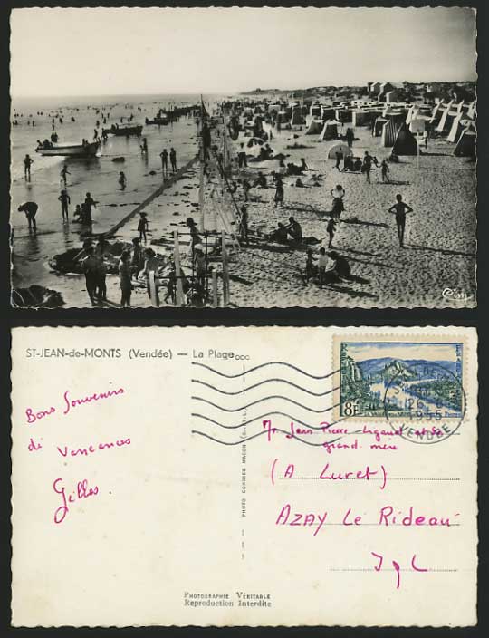 France 1955 Real Photo Postcard ST. JEAN DE MONTS Beach
