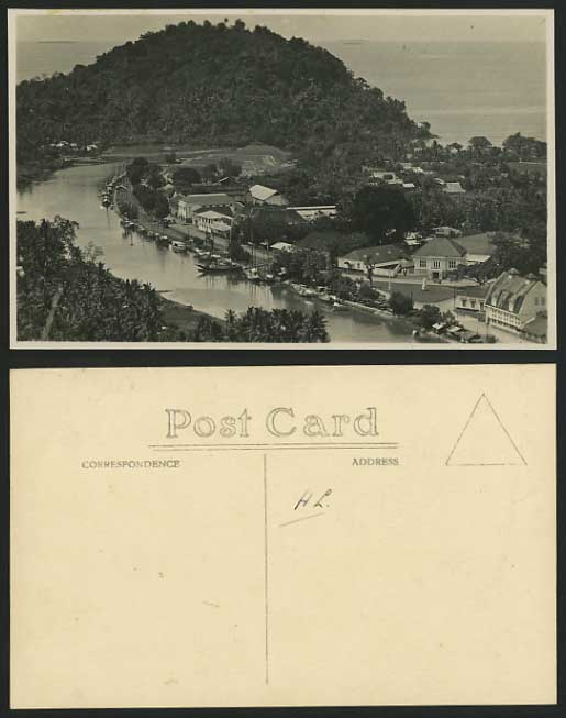 Beautiful Old Real Photo Postcard SHIPS Boats MOUNTAIN River Scene Panorama