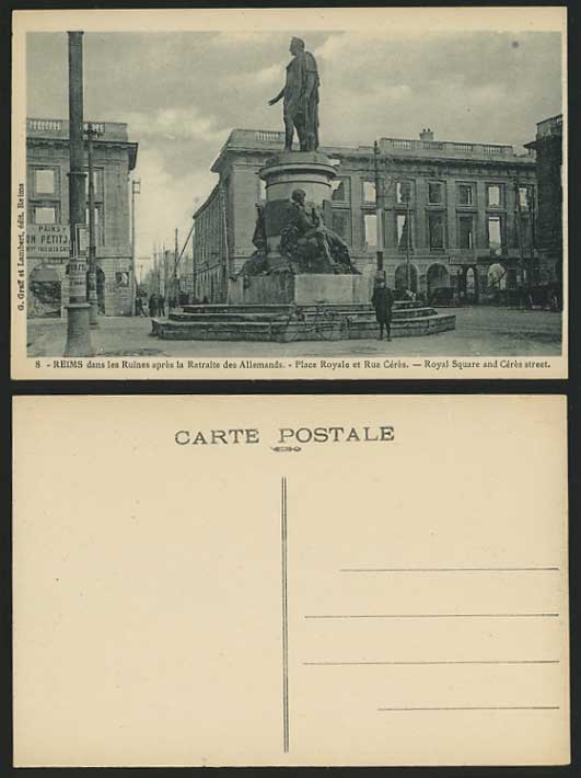 Reims Old Postcard Royal Square et Rue Ceres - BICYCLE
