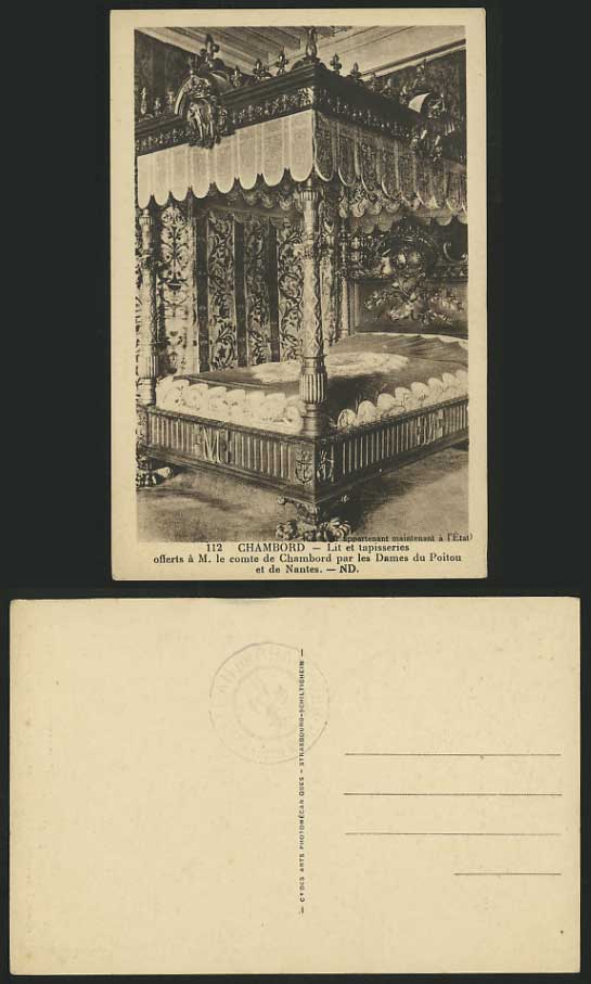 France Old Postcard CHATEAU DE CHAMBORD Bed in Bedroom