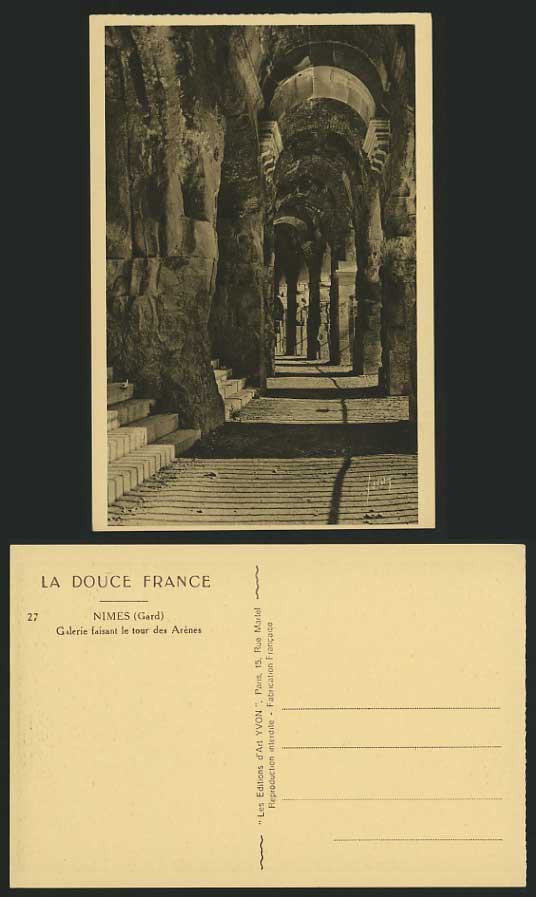 NIMES Gard Old Postcard Galerie faisant tour des Arenes