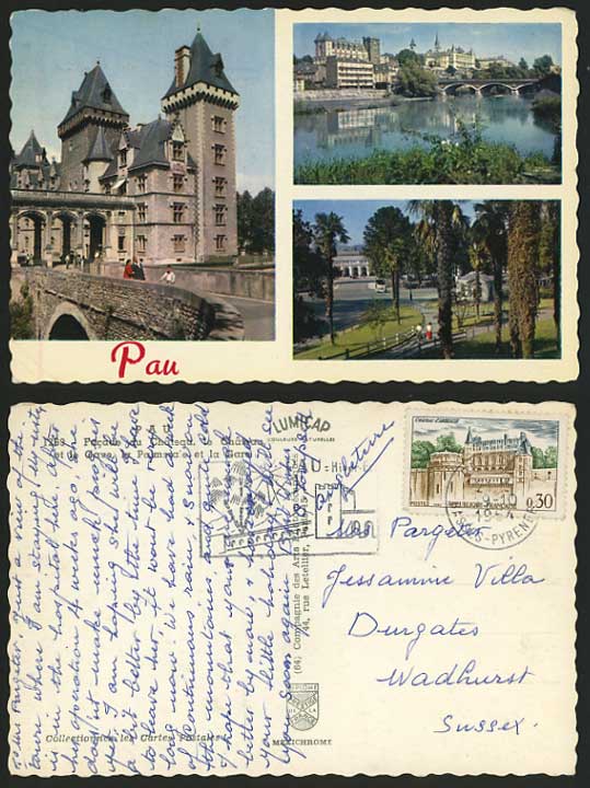 France 1964 Multiview Postcard - PAU Castle Bridge, etc