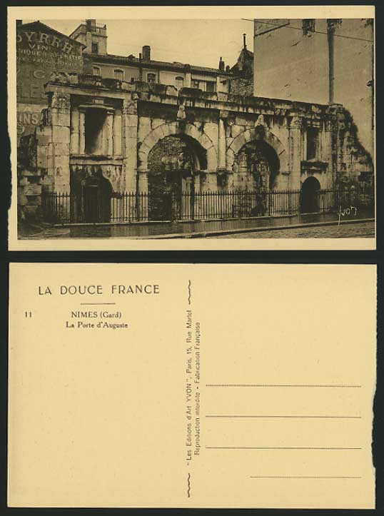 France Gard Old Postcard NIMES La Porte d'Auguste / VIN