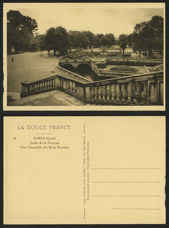 NIMES Old Postcard Jardin de la Fontaine Gdns Panorama
