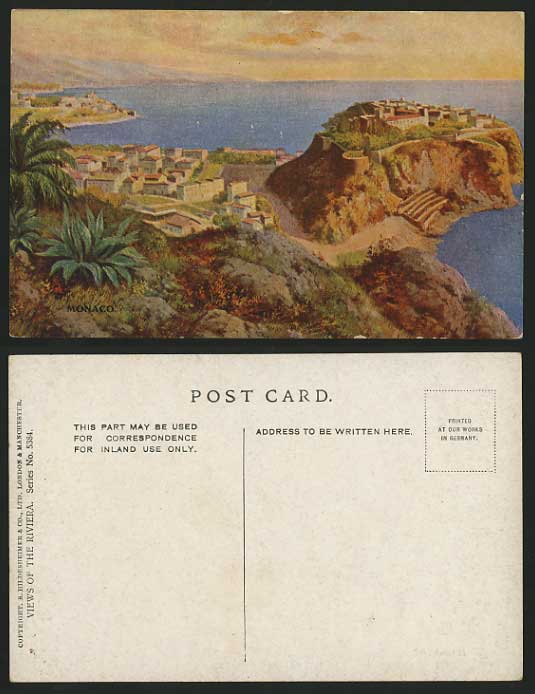 MONACO Old Artist Drawn Postcard - Views of the Riviera
