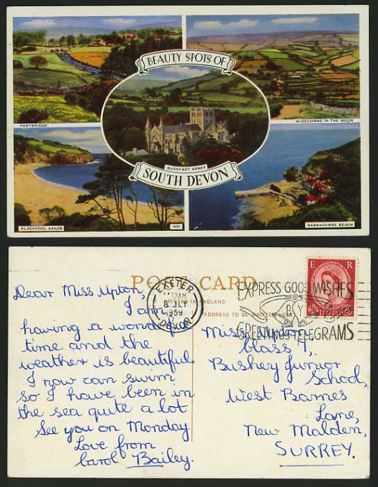 Devon 1959 Postcard BUCKFAST ABBEY POSTBRIDGE WIDECOMBE