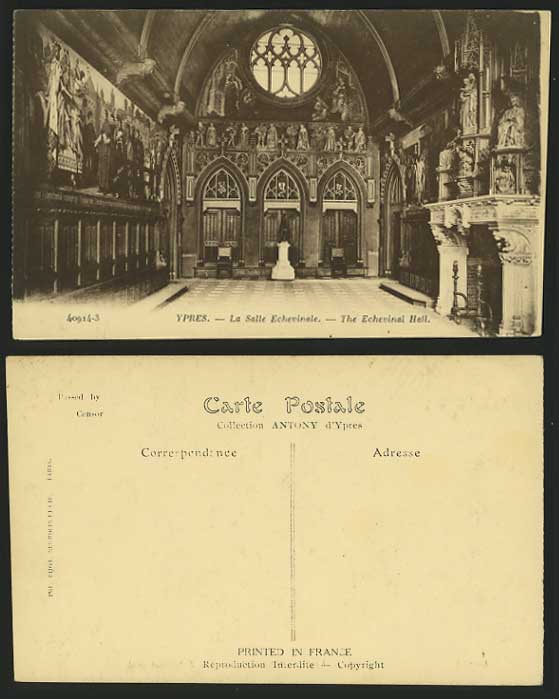 Belgium Old Postcard YPRES The Echevinal Hall Interior