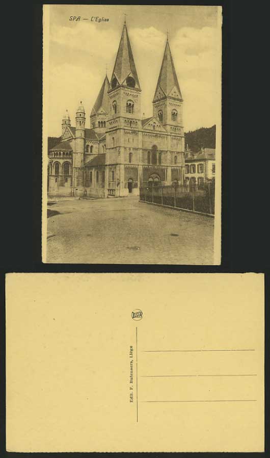 Belgium Old Postcard SPA Church L'Eglise & Street Scene