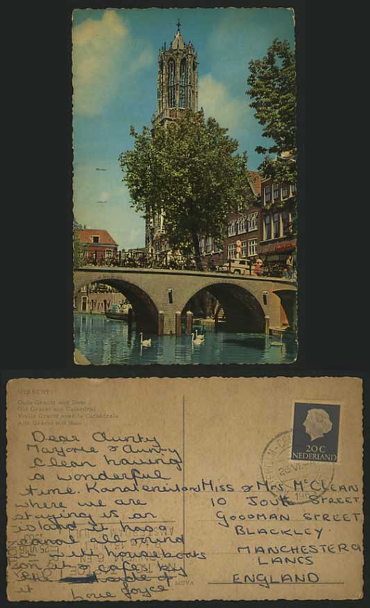 UTRECHT 1963 Postcard Old Gracht Bridge Bicycles Swans