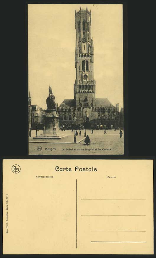 Belgium Old Postcard BRUGES Clock Belfry Statue Breydel