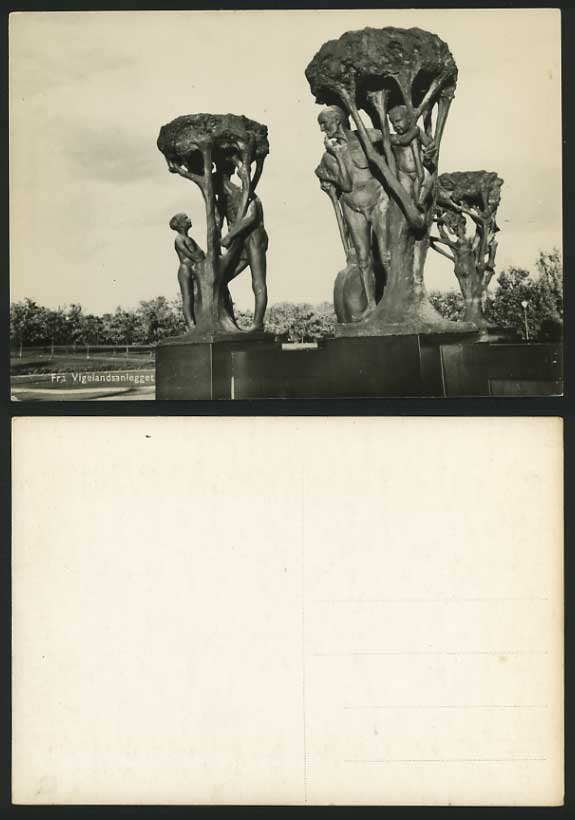Fra Vigelandsanlegger Old Photo Postcard Children Sculpture Statue tree baby Art
