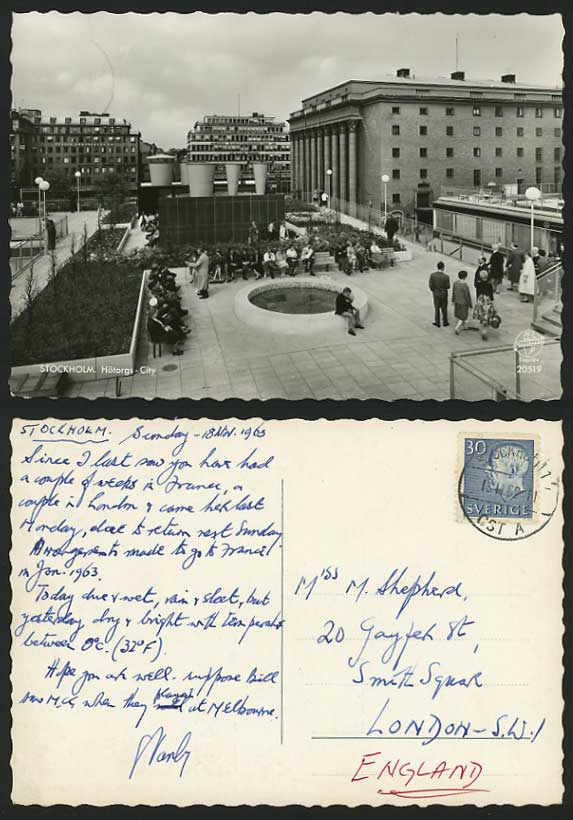 Sweden 1963 Old R.P. Postcard - STOCKHOLM Hotorgs City
