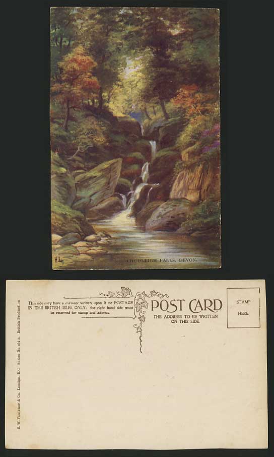 Devon H L Artist Old Postcard CHUDLEIGH FALLS Waterfall