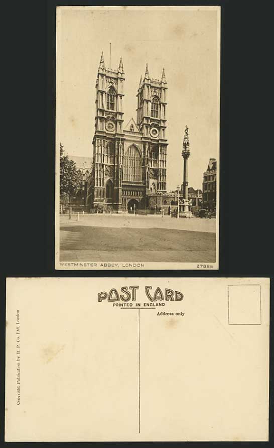 London Old Postcard WESTMINSTER ABBEY Street & Monument