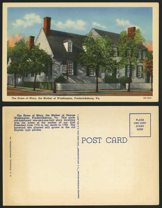 USA Old Postcard VIRGINIA Home of Mary - Fredericksburg