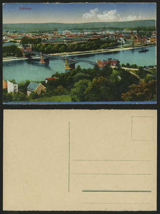 Germany Old Postcard KOBLENZ Coblenz Bridge River Boat