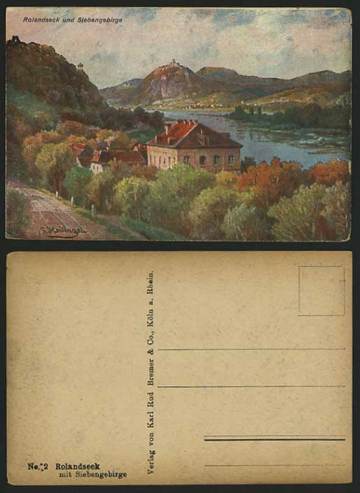 Germany Old Art Drawn Postcard ROLANDSECK Siebengebirge