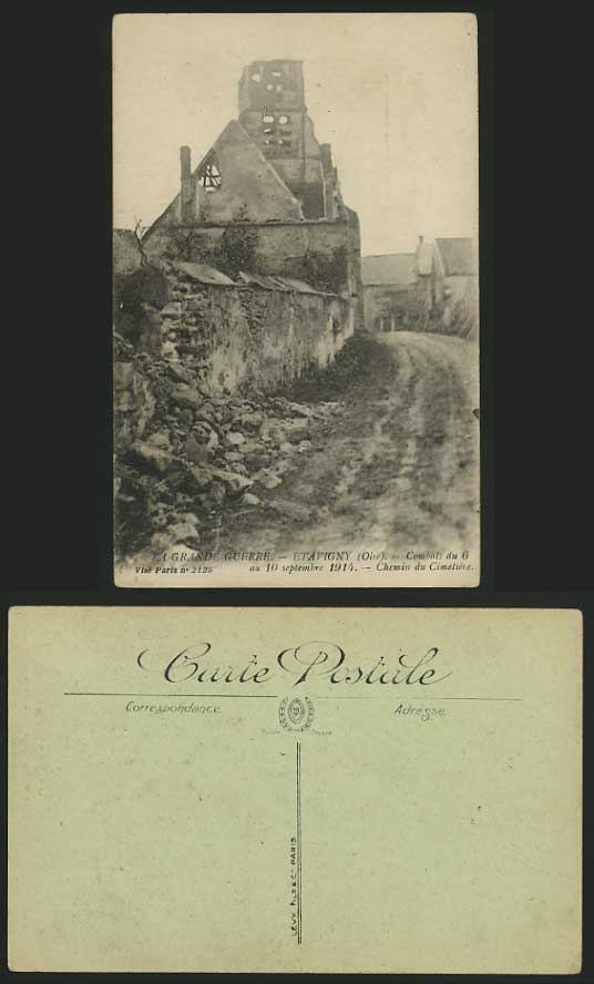 WW1 France 1914 Old Postcard OISE Etavigny War Ruins