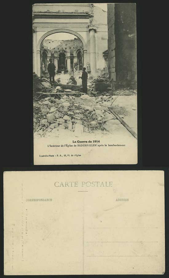 WW1 Ruins 1914 Postcard Church BADONVILLER Bombardment