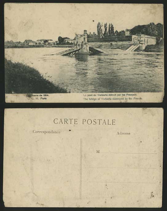 VERBERIE BRIDGE destroyed by French 1914 Old Postcard