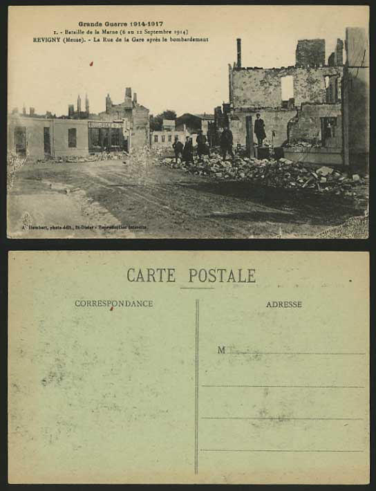 WW1 Ruins 1914 Old Postcard - REVIGNY After Bombardment