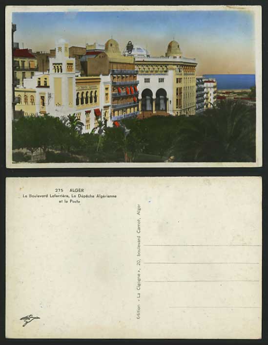 ALGIERS Old Tinted Postcard Boulevard Laferrier - Poste