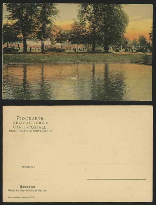 Germany Old Colour Postcard HANOVER Park Swans & Sunset