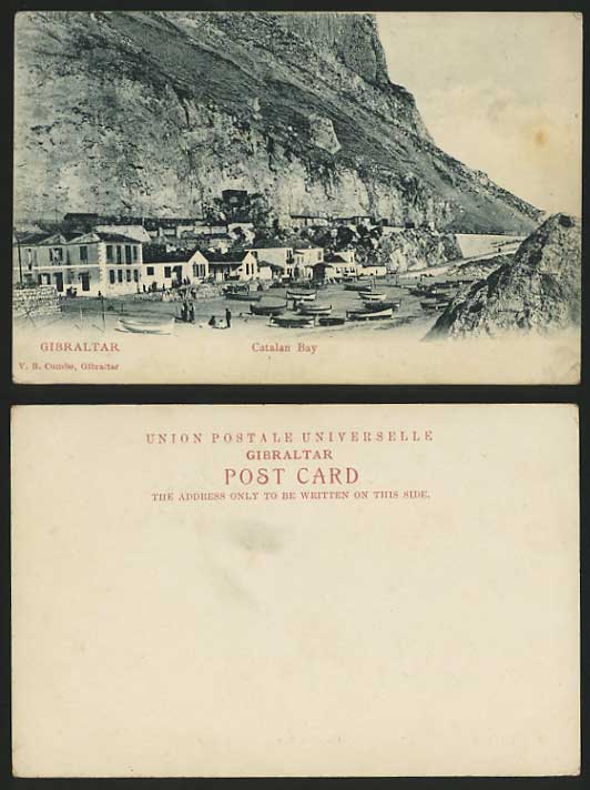 Gibraltar Old Undivided Back Postcard CATALAN BAY Boats c.1900 V.B. Cumbo