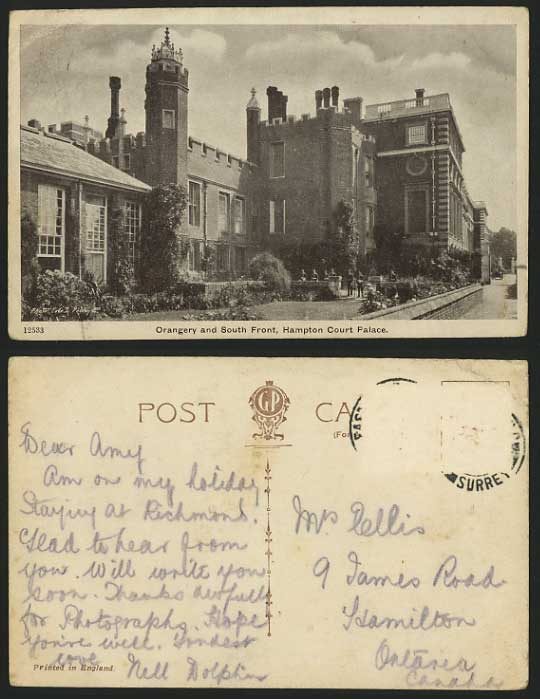London Old Postcard HAMPTON COURT PALACE Orangery & S.