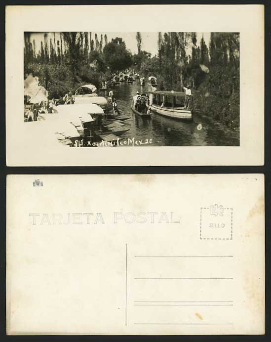 Mexico Old RP Postcard SJ XOCHIMILCO River Boats LOLITA