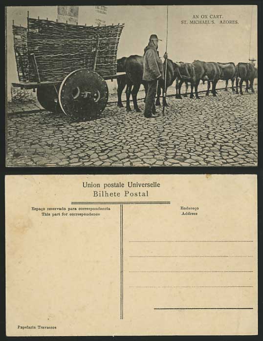 AZORES Old Postcard Ethnic Life - OX CART St. Michael's
