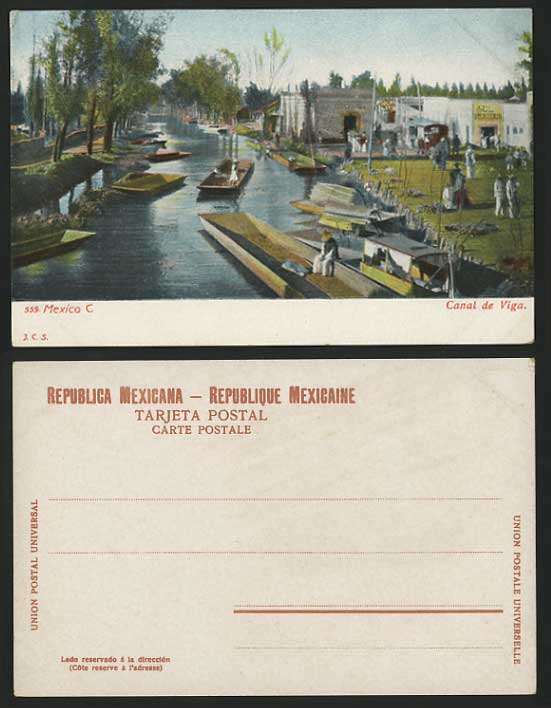 MEXICO Old Colour Postcard BOATS River / Canal de Viga