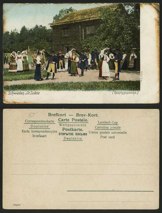 Sweden Old Colour Postcard DANCING Traditional Costumes