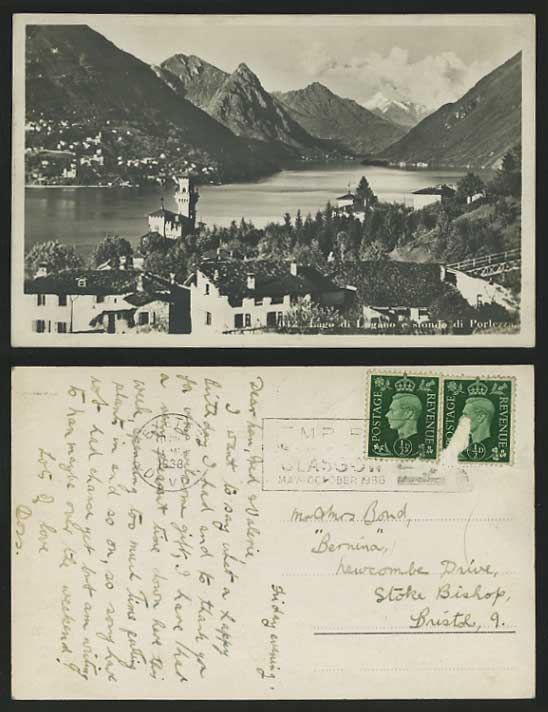 Switzerland Swiss 1938 Old R.P. Postcard Lago di Lugano Lake, Stonde di Porlezza