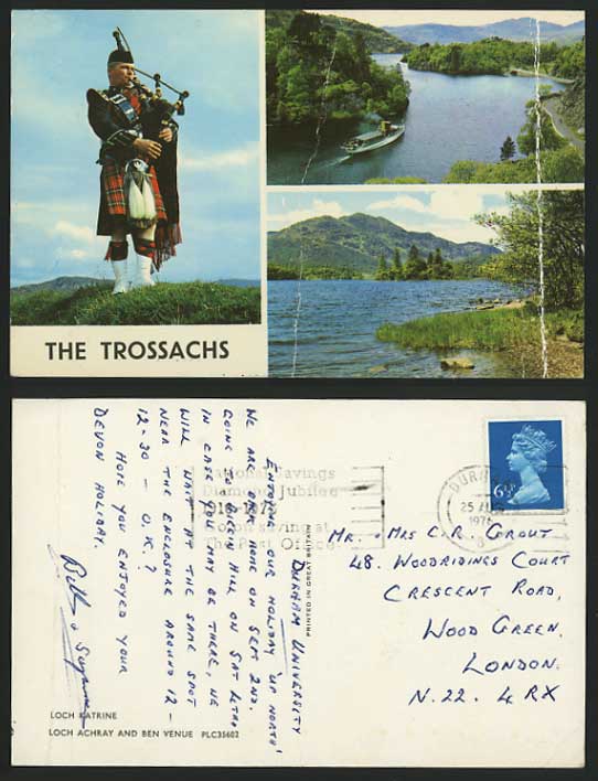 Scotland 1976 Postcard LOCH ACHRAY Bagpipes - Trossachs