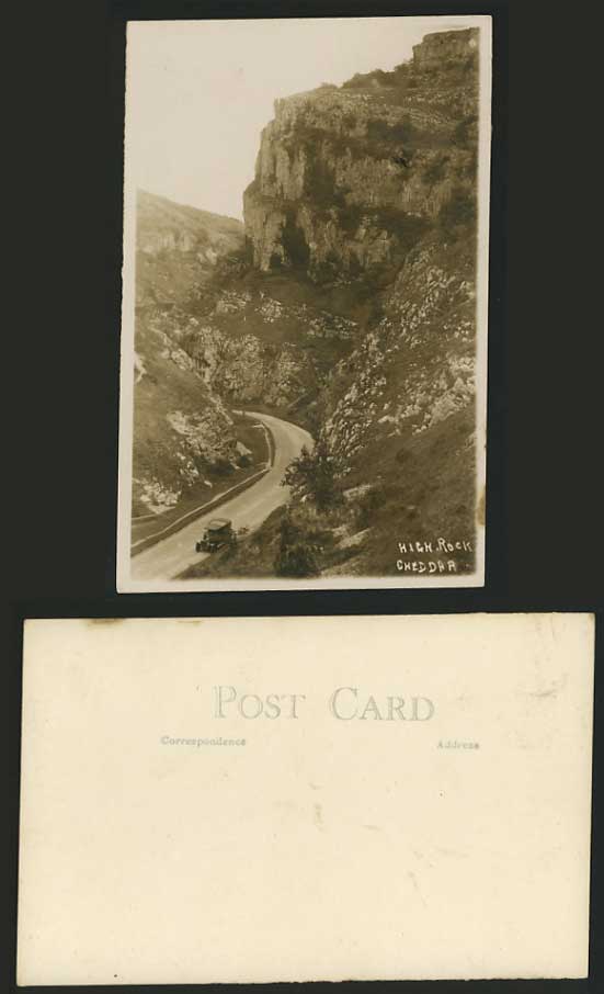 Somerset Old RP Postcard CHEDDAR High Rock VINTAGE CAR