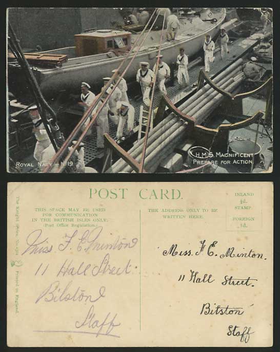 H.M.S. Magnificent Prepare for Action Navy Old Postcard