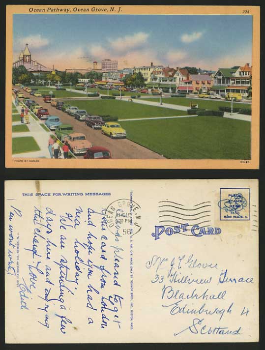 USA 1956 Postcard NEW JERSEY Ocean Pathway, Ocean Grove
