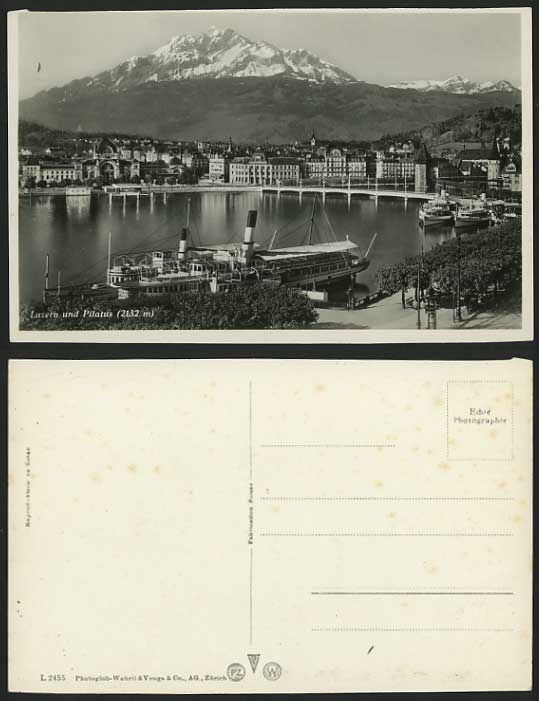 Swiss Old Postcard MOUNT PILATUS Luzern Bridge Steamers