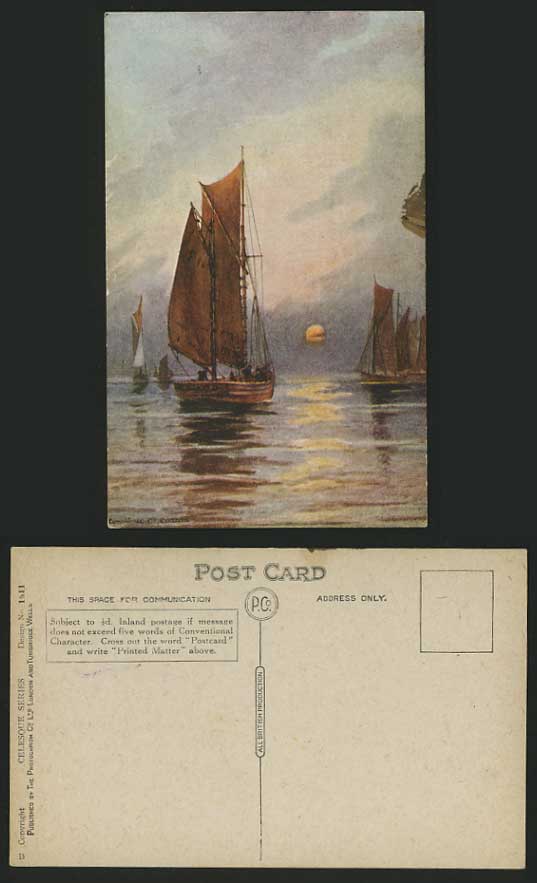 Constance M Cortain Old Postcard SAILING BOATS & SUNSET