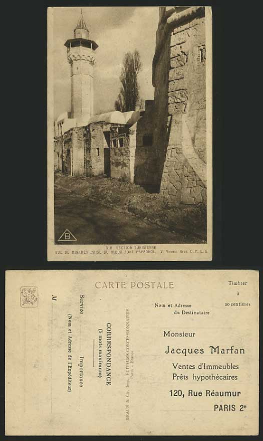 TUNISIA Old Postcard MINARET Fort Espagnol Street Scene
